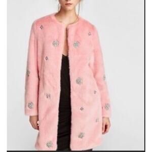 Zara Faux fur Outer Shell Pink Coat Jacket XS